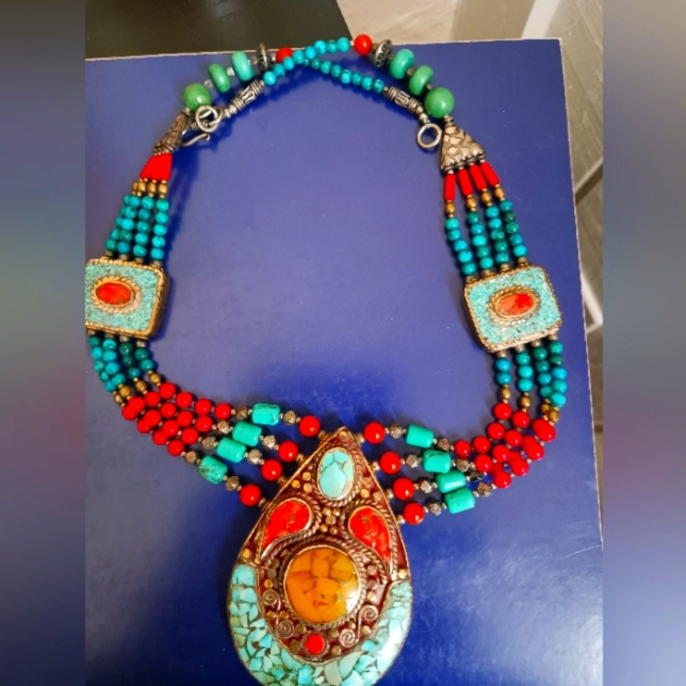 Vintage Colorful Tibetan Necklace